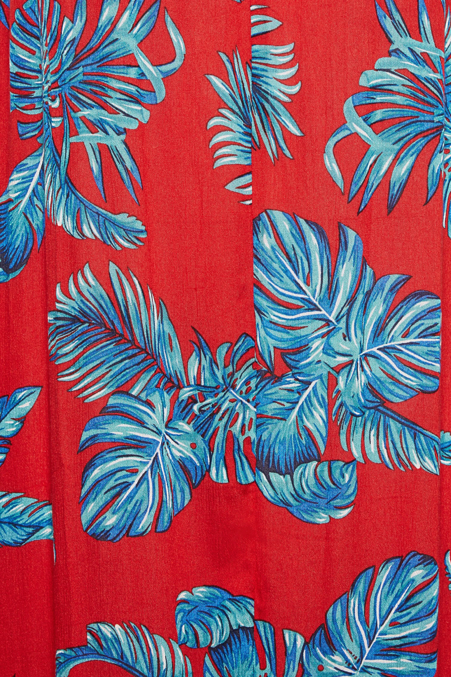 YOURS Curve Red Tropical Print Tiered Beach Dress 4 YOURS Curve Red Tropical Print Tiered Beach Dress - Image 4