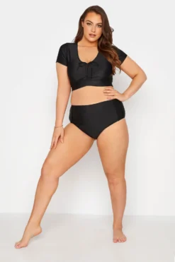 YOURS Curve Black Ruched Bikini Crop Top