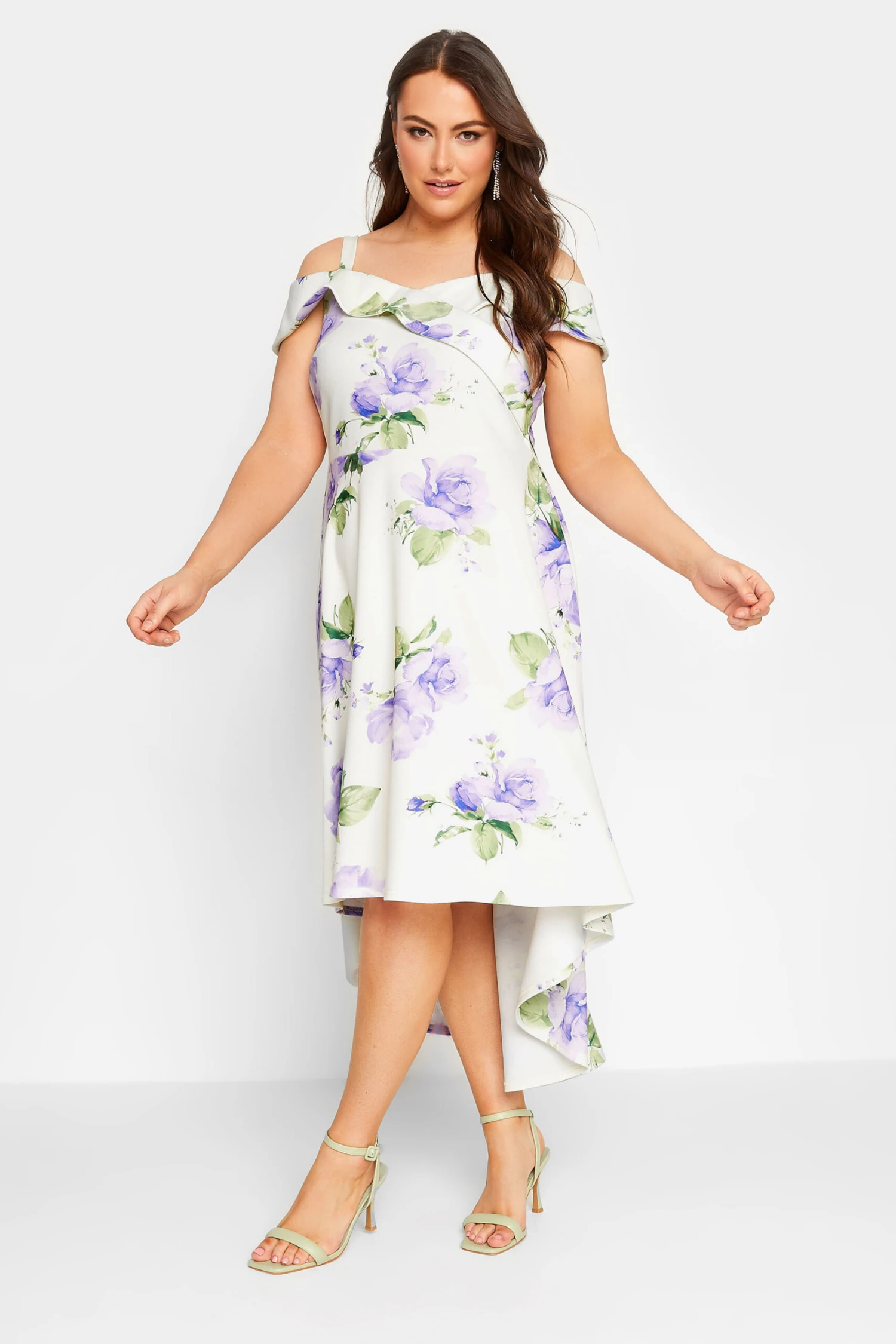 YOURS LONDON Curve White Floral Bardot Midi Dress 1 YOURS LONDON Curve White Floral Bardot Midi Dress