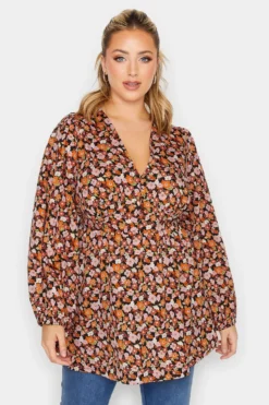 LIMITED COLLECTION Curve Orange & Pink Floral Print Blouse
