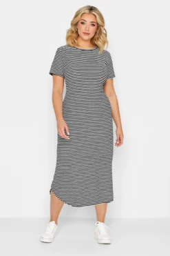 YOURS PETITE Curve Black Stripe Midaxi Dress