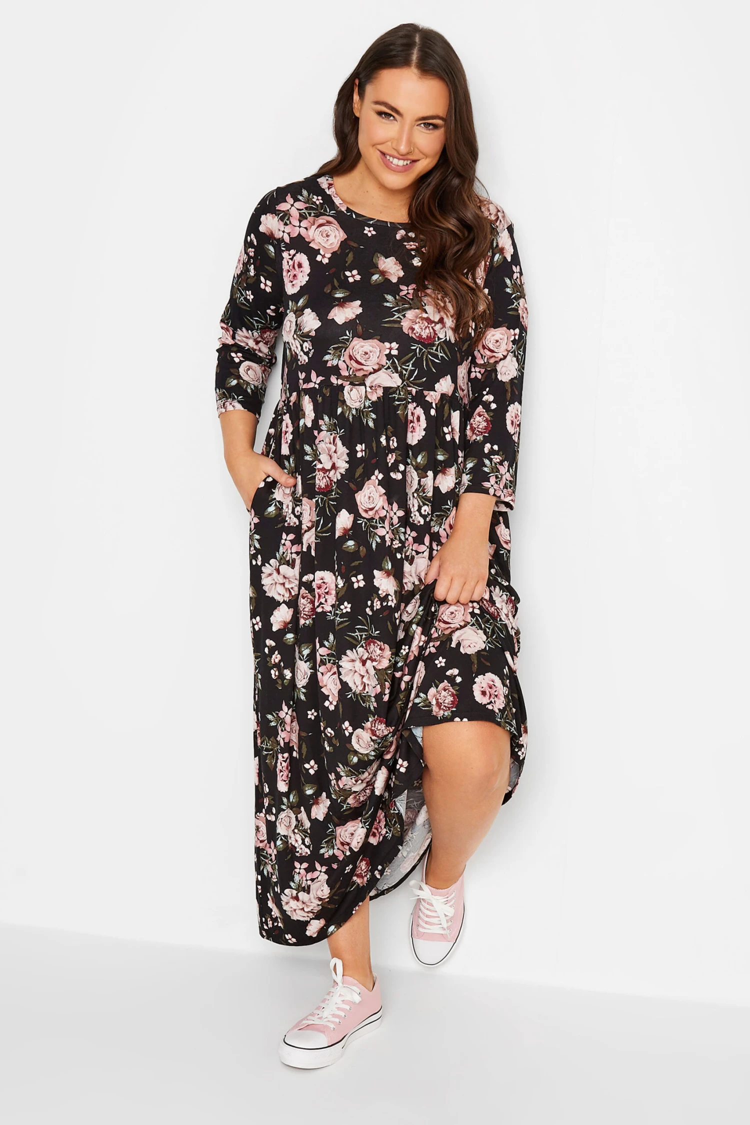 YOURS Curve Black Floral Print Midi Dress 1 YOURS Curve Black Floral Print Midi Dress