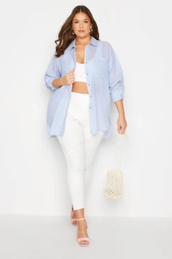 YOURS Curve Light Blue Pocket Oversized Shirt