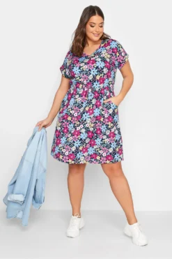 YOURS Curve Blue Floral Tie Waist Mini Dress