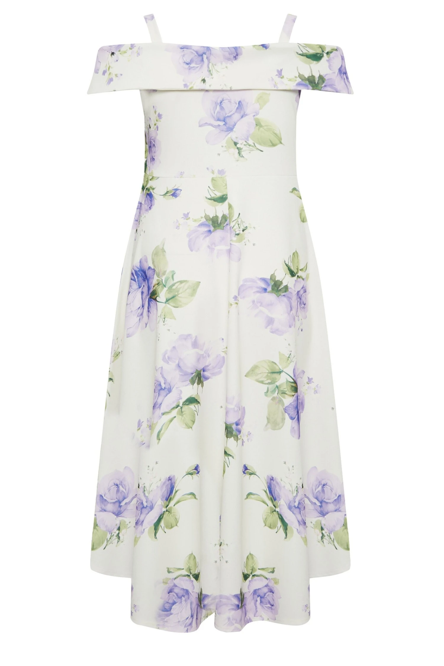 YOURS LONDON Curve White Floral Bardot Midi Dress 6 YOURS LONDON Curve White Floral Bardot Midi Dress - Image 6