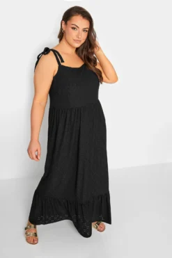 YOURS Curve Black Broderie Anglaise Maxi Dress