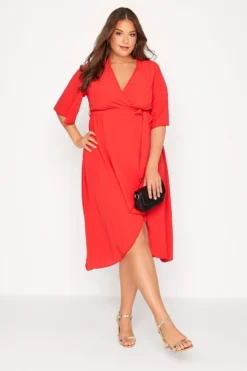 YOURS LONDON Curve Bright Red Midi Wrap Dress