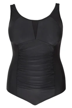 YOURS Curve Black Ruched Mesh Tummy Control Swimsuit -Outlet Stylo Wise Store Black Ruched Mesh Swimsuit 150098 399c scaled