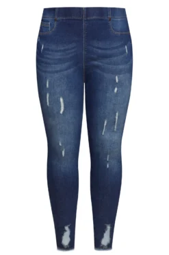 YOURS FOR GOOD Curve Indigo Blue Distressed Cat Scratch Stretch JENNY Jeggings -Outlet Stylo Wise Store Indigo Distressed JENNY Jeggings 142260 3bca scaled