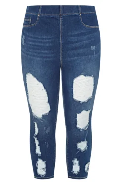 YOURS FOR GOOD Curve Indigo Blue Distressed Stretch Cropped JENNY Jeggings -Outlet Stylo Wise Store JENNY EXTREME DISTRESSED CROP IN 144321 2f8c scaled