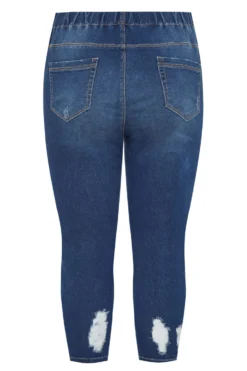 YOURS FOR GOOD Curve Indigo Blue Distressed Stretch Cropped JENNY Jeggings -Outlet Stylo Wise Store JENNY EXTREME DISTRESSED CROP IN 144321 6b65 scaled