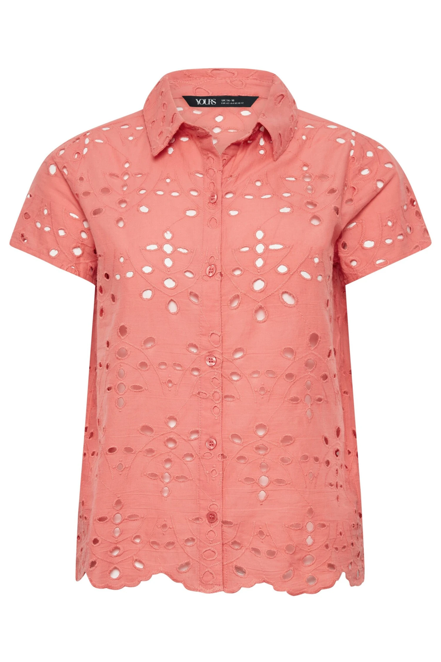 YOURS PETITE Curve Coral Pink Broderie Anglaise Short Sleeve Shirt 5 YOURS PETITE Curve Coral Pink Broderie Anglaise Short Sleeve Shirt - Image 5