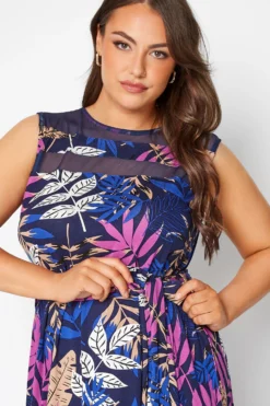 YOURS Curve Navy Blue Tropical Print Mesh Panel Skater Dress 8 YOURS Curve Navy Blue Tropical Print Mesh Panel Skater Dress -Outlet Stylo Wise Store a1bade31 58ed 48 300803 D scaled