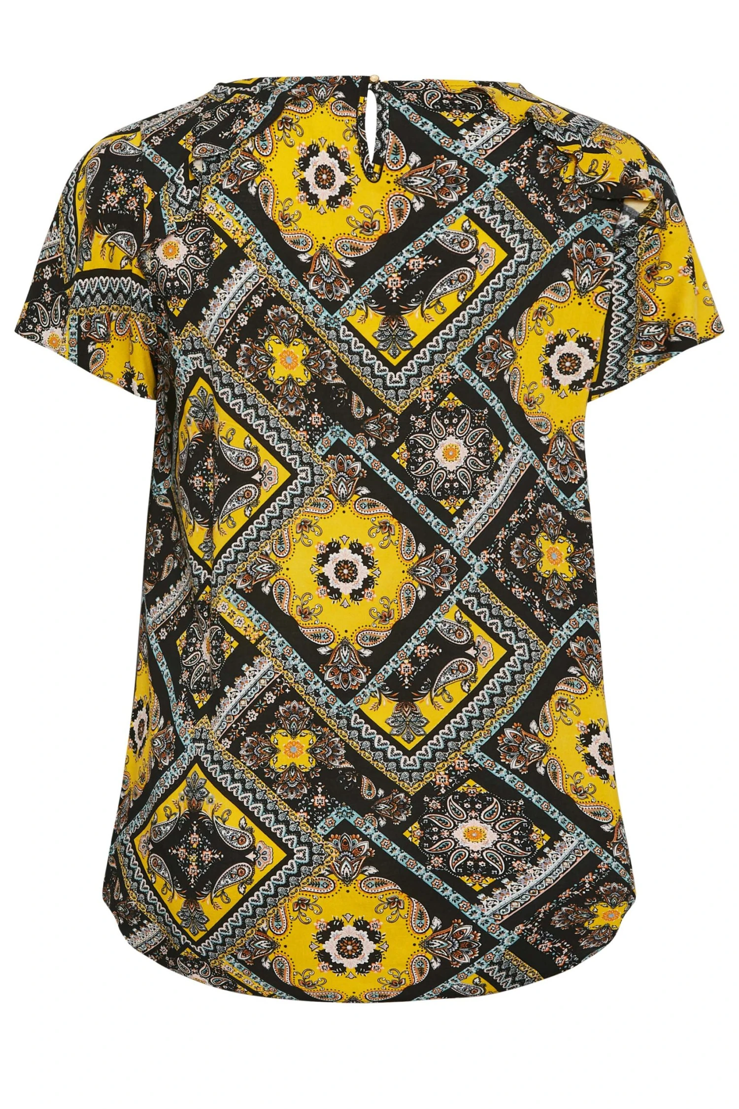 YOURS Curve Black Paisley Print Frill Blouse 6 YOURS Curve Black Paisley Print Frill Blouse - Image 6