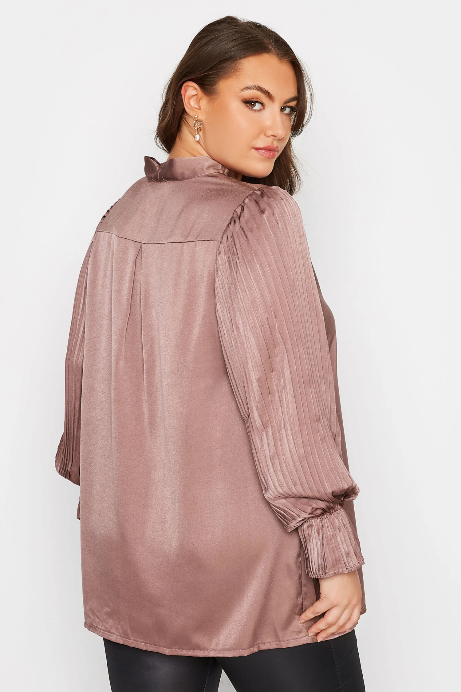YOURS LONDON Curve Pink Satin Pleated Bow Blouse 2 YOURS LONDON Curve Pink Satin Pleated Bow Blouse - Image 2