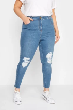 YOURS Curve Mid Blue Stretch Ripped Knee AVA Jeans -Outlet Stylo Wise Store a360e525 1441 48 142903 A scaled
