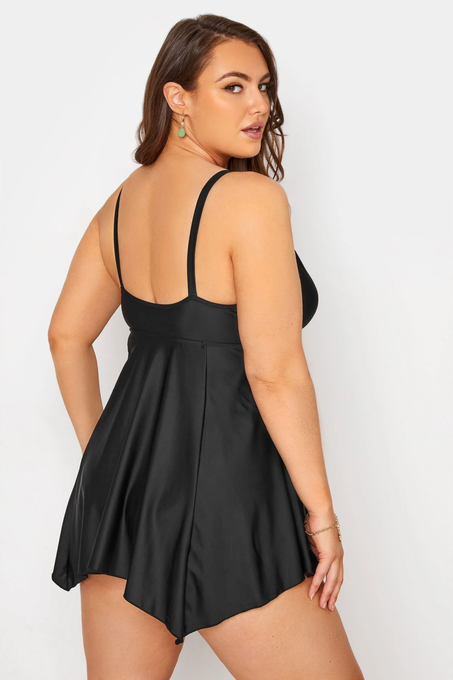 YOURS Curve Black Eyelet Lace Up Tummy Control Swim Dress 2 YOURS Curve Black Eyelet Lace Up Tummy Control Swim Dress - Image 2