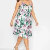 YOURS LONDON Curve White Tropical Print Bow Front Dress
