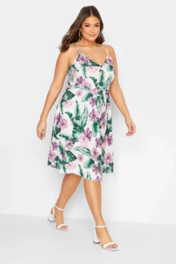 YOURS LONDON Curve White Tropical Print Bow Front Dress