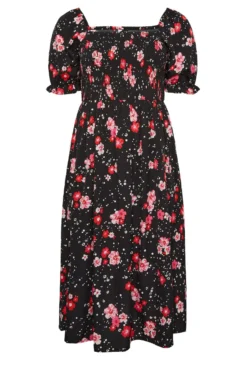 YOURS Curve Black Floral Print Shirred Midi Dress -Outlet Stylo Wise Store a4a5c00a 7664 41 137284 X scaled