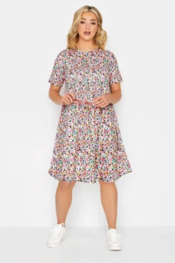YOURS PETITE Curve Pink Ditsy Floral Print Smock Dress