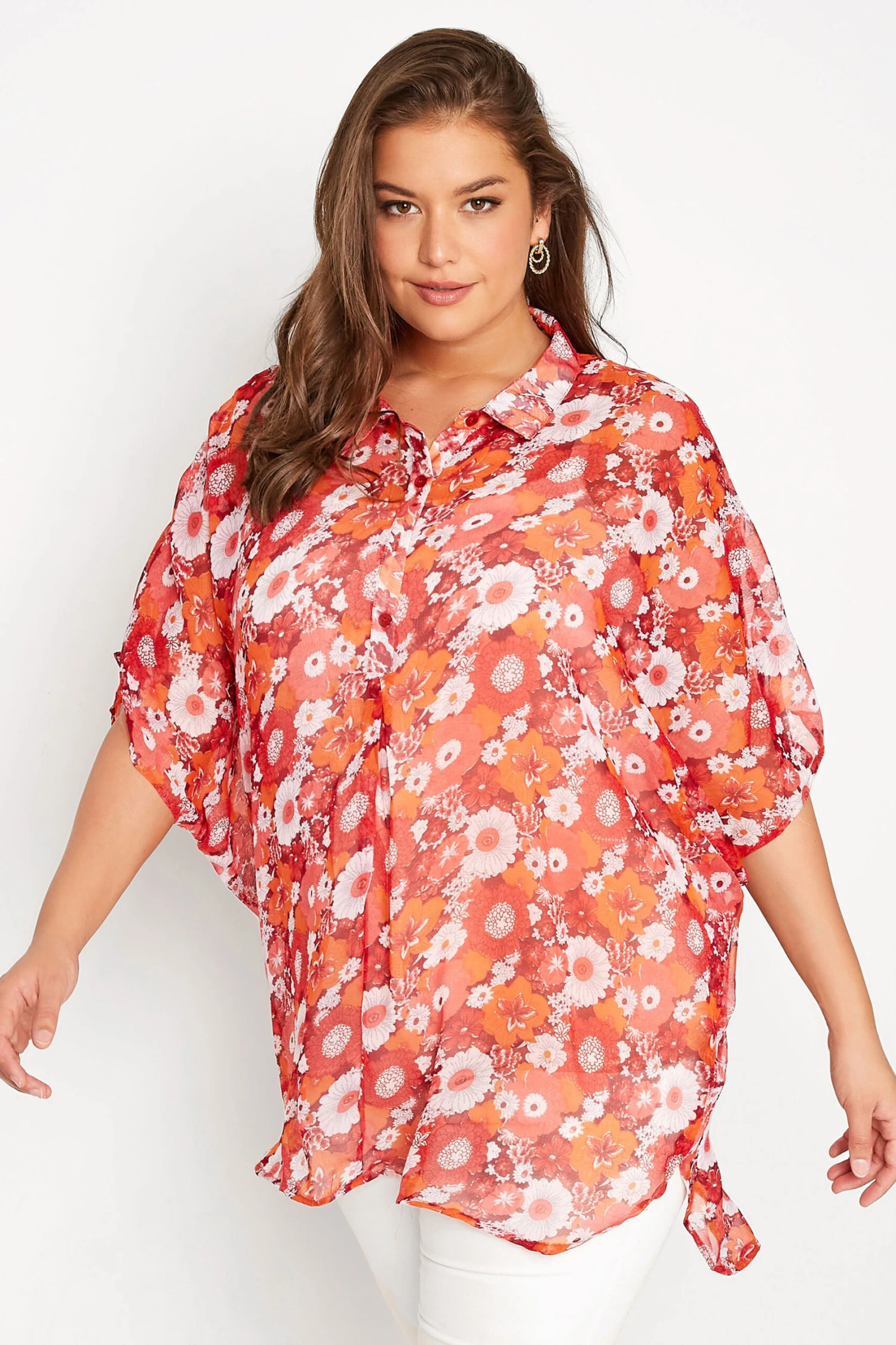 YOURS Curve Red Floral Batwing Blouse 6 YOURS Curve Red Floral Batwing Blouse - Image 6