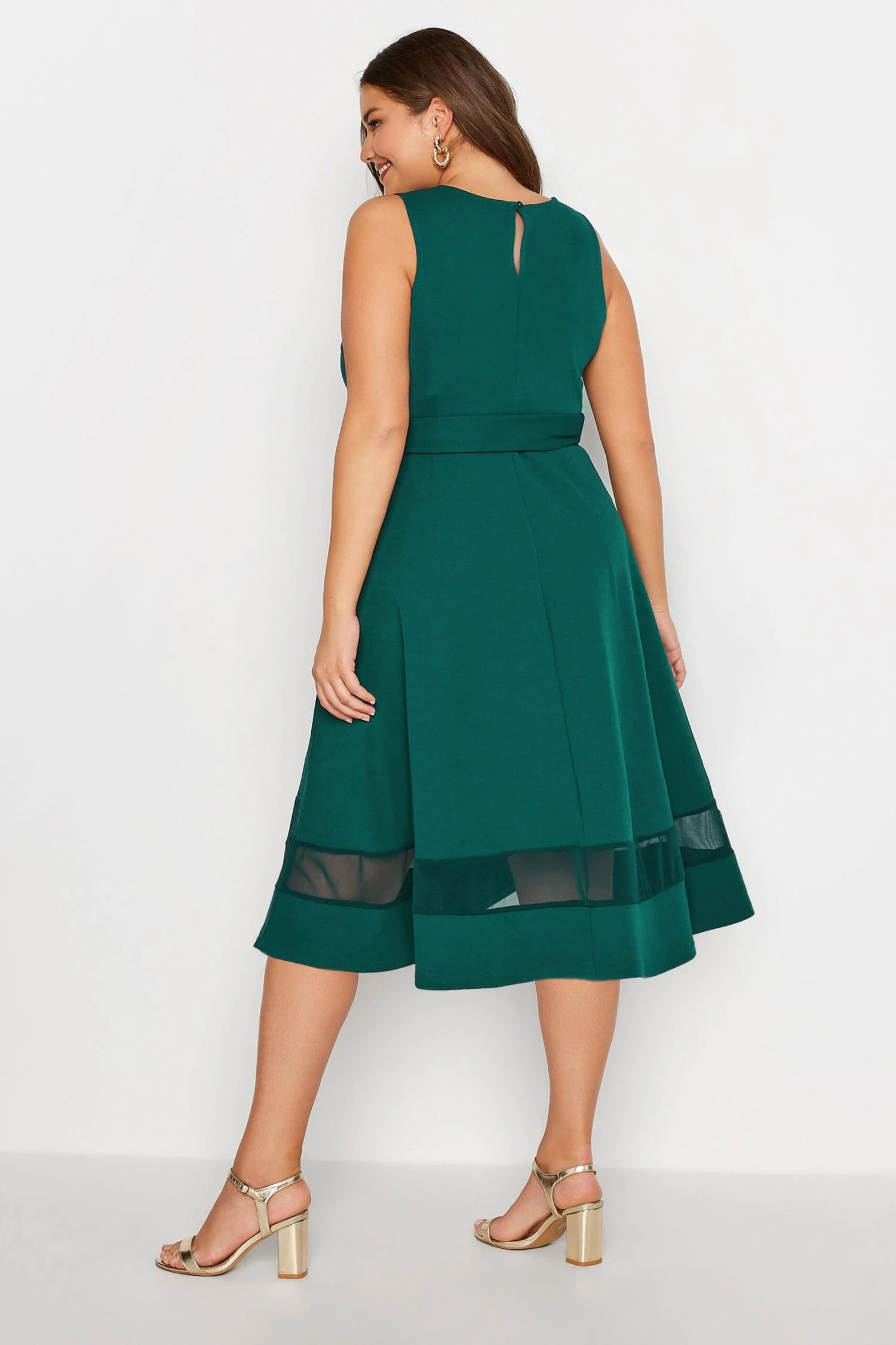 YOURS LONDON Curve Green Mesh Panel Skater Dress 2 YOURS LONDON Curve Green Mesh Panel Skater Dress - Image 2