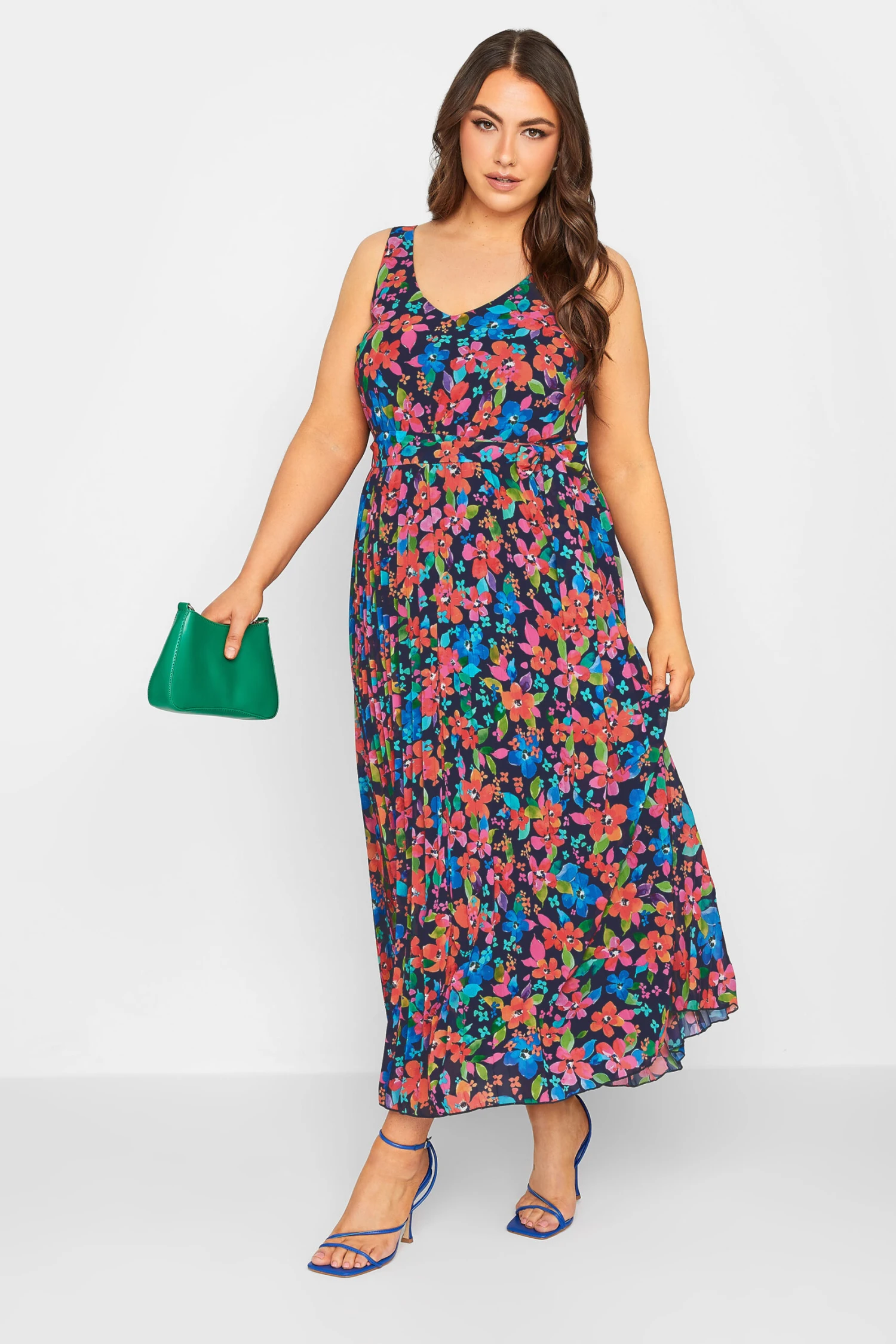 YOURS LONDON Curve Blue Floral Pleated Maxi Dress 2 YOURS LONDON Curve Blue Floral Pleated Maxi Dress - Image 2