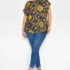 YOURS Curve Black Paisley Print Tab Sleeve Blouse
