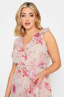 YOURS LONDON Curve Pink Floral Print Double Ruffle Wrap Dress -Outlet Stylo Wise Store a6672411 8303 42 162054 D scaled