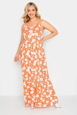 YOURS Curve Orange Floral Tiered Maxi Sundress