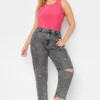 YOURS Curve Grey Ripped MOM Jeans