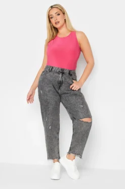 YOURS Curve Grey Ripped MOM Jeans
