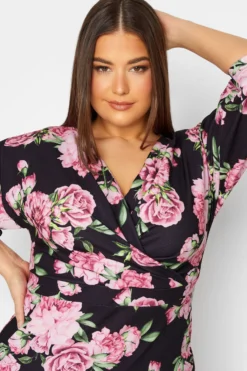 YOURS LONDON Curve Black Floral Drop Shoulder Wrap Dress -Outlet Stylo Wise Store a6e38277 f9a9 43 162044 D scaled