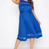 YOURS Curve Cobalt Blue Mesh Panel Skater Dress