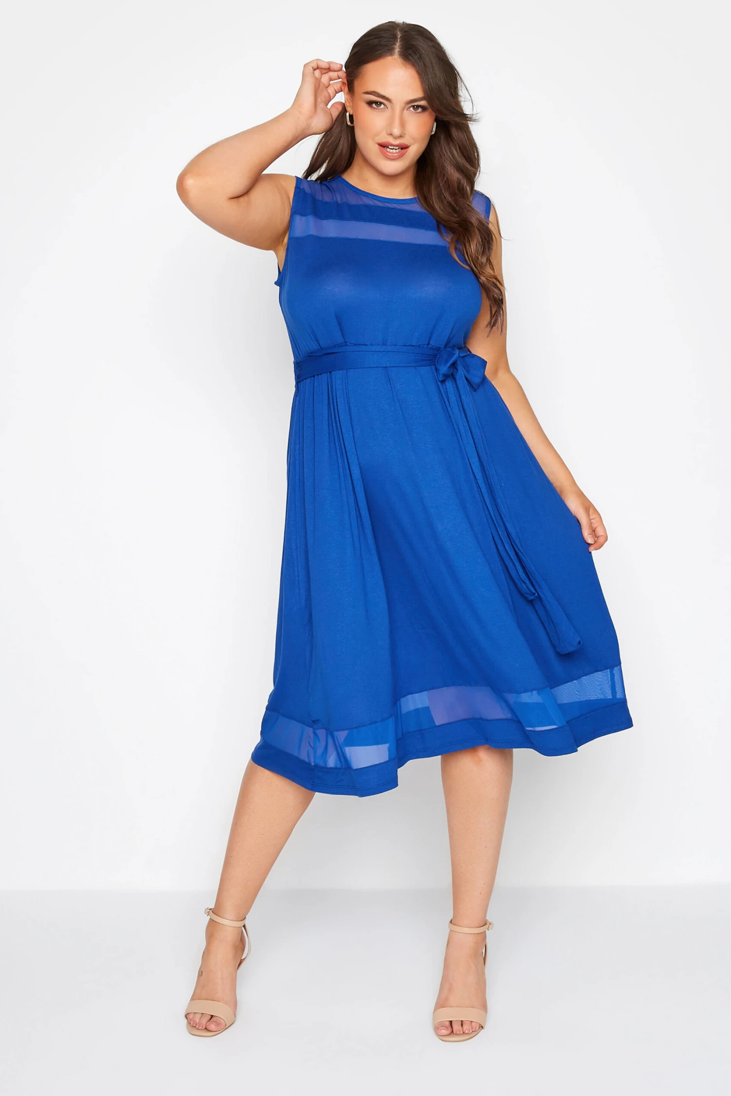 YOURS Curve Cobalt Blue Mesh Panel Skater Dress 1 YOURS Curve Cobalt Blue Mesh Panel Skater Dress
