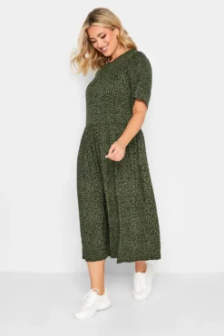 YOURS Curve Green Leopard Print Midi Smock Dress
