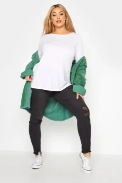 YOURS FOR GOOD Curve Black Stretch Ripped Knee JENNY Jeggings