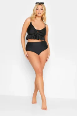 YOURS Curve Black Front Knot Bikini Top