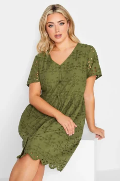 YOURS PETITE Curve Khaki Green Broderie Anglaise Smock Dress -Outlet Stylo Wise Store a92716e5 68e9 43 174546 D scaled