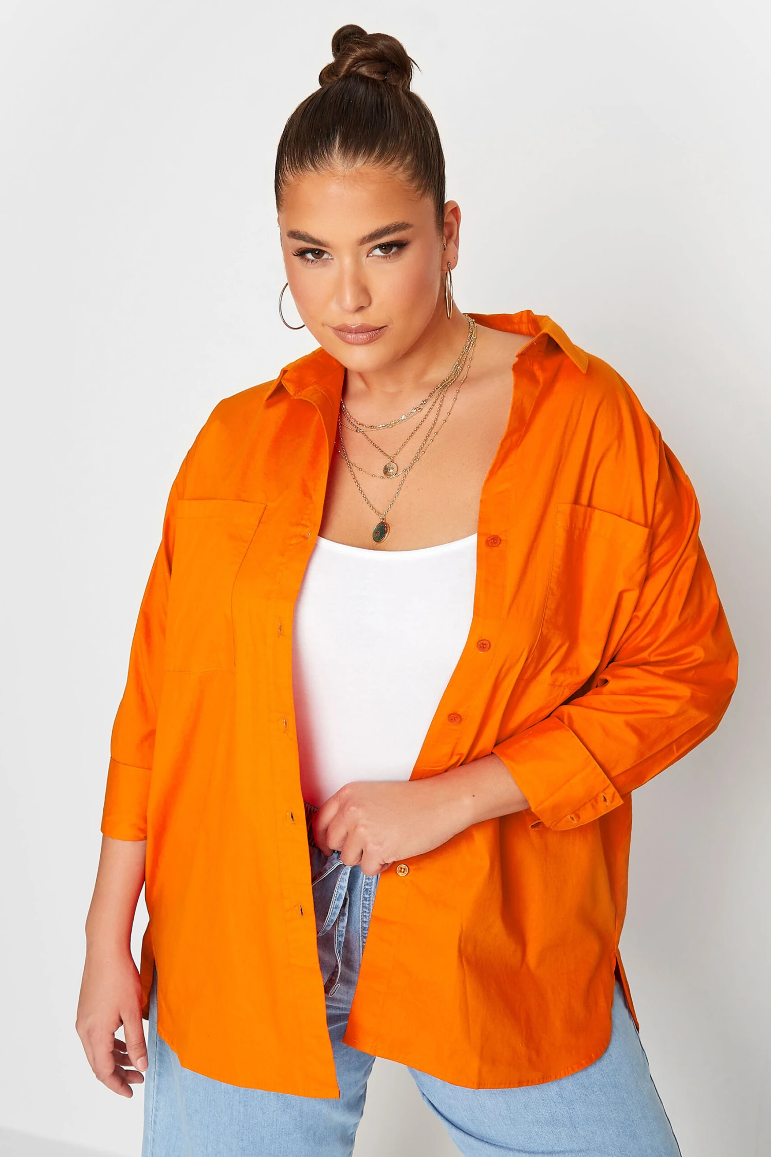 LIMITED COLLECTION Curve Bright Orange Oversized Boyfriend Shirt 1 LIMITED COLLECTION Curve Bright Orange Oversized Boyfriend Shirt