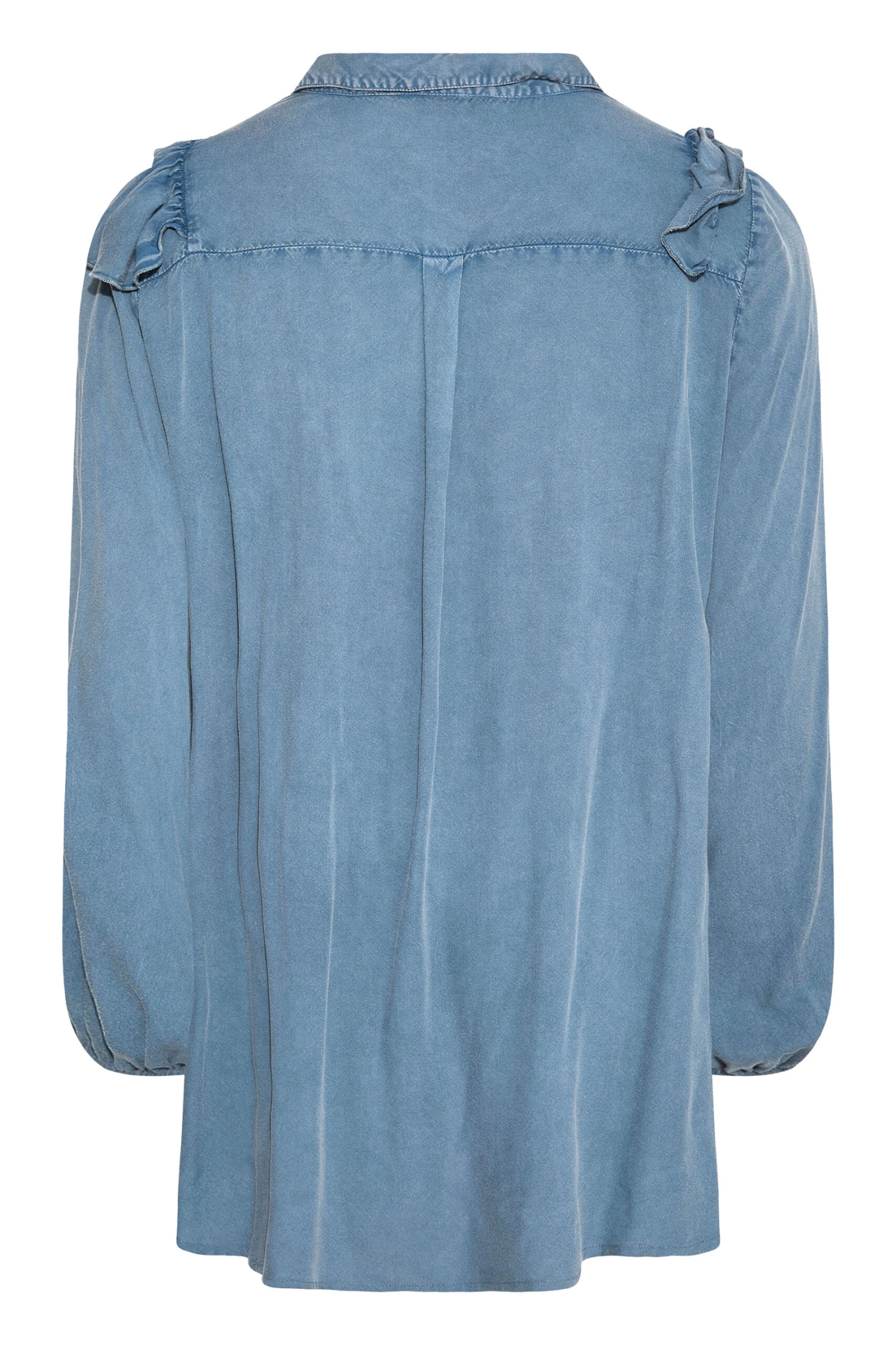 LIMITED COLLECTION Curve Blue Frill Chambray Shirt 6 LIMITED COLLECTION Curve Blue Frill Chambray Shirt - Image 6