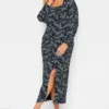 YOURS PETITE Curve Black & Blue Ditsy Print Milkmaid Midi Dress