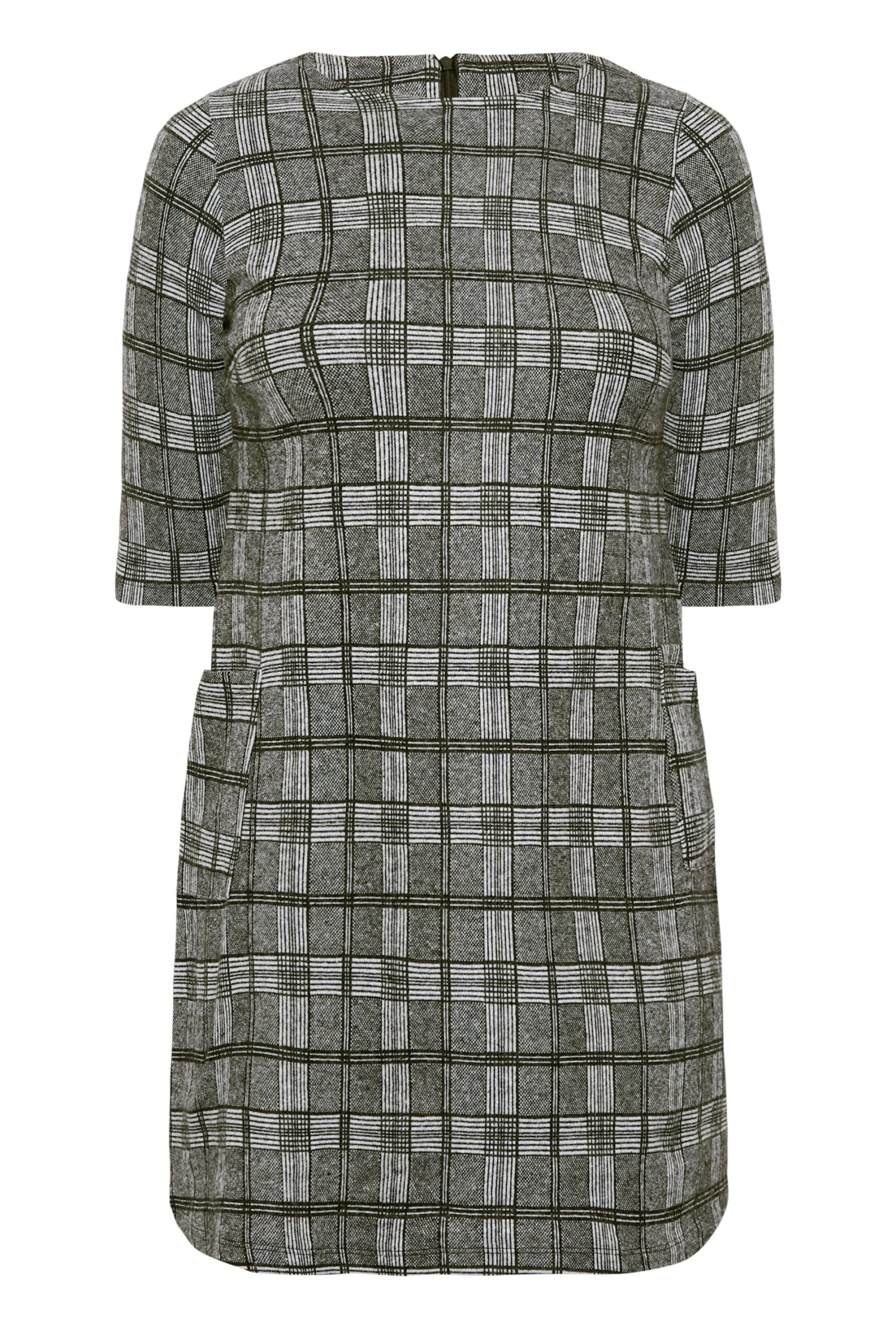 YOURS Curve Grey Check Print Soft Touch Tunic Dress 5 YOURS Curve Grey Check Print Soft Touch Tunic Dress - Image 5