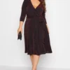 YOURS LONDON Curve Red Glitter Wrap Dress
