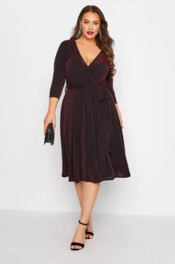 YOURS LONDON Curve Red Glitter Wrap Dress