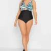 YOURS Curve Black Retro Swirl Print Keyhole Tummy Control Swimsuit