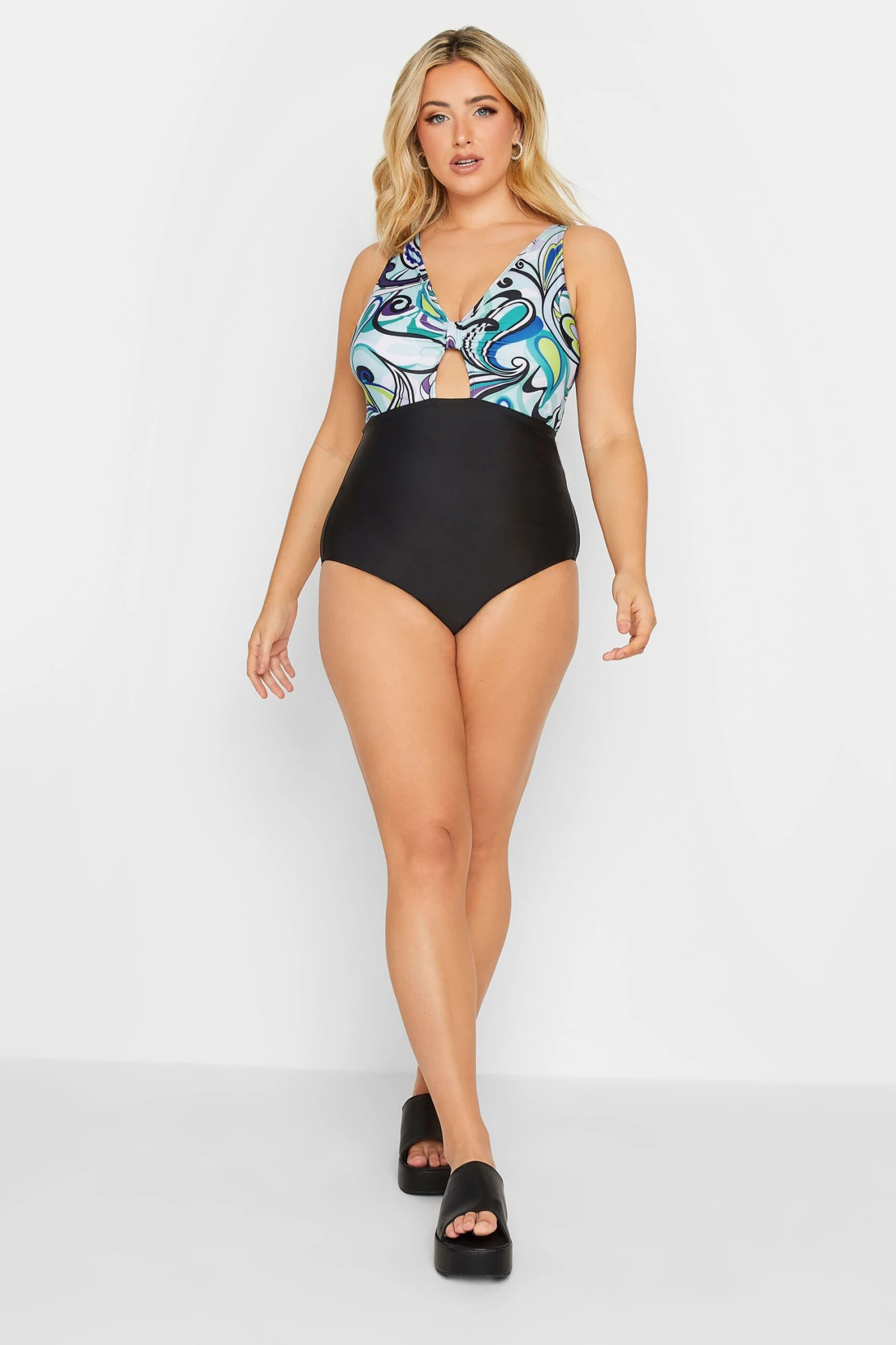 YOURS Curve Black Retro Swirl Print Keyhole Tummy Control Swimsuit 1 YOURS Curve Black Retro Swirl Print Keyhole Tummy Control Swimsuit