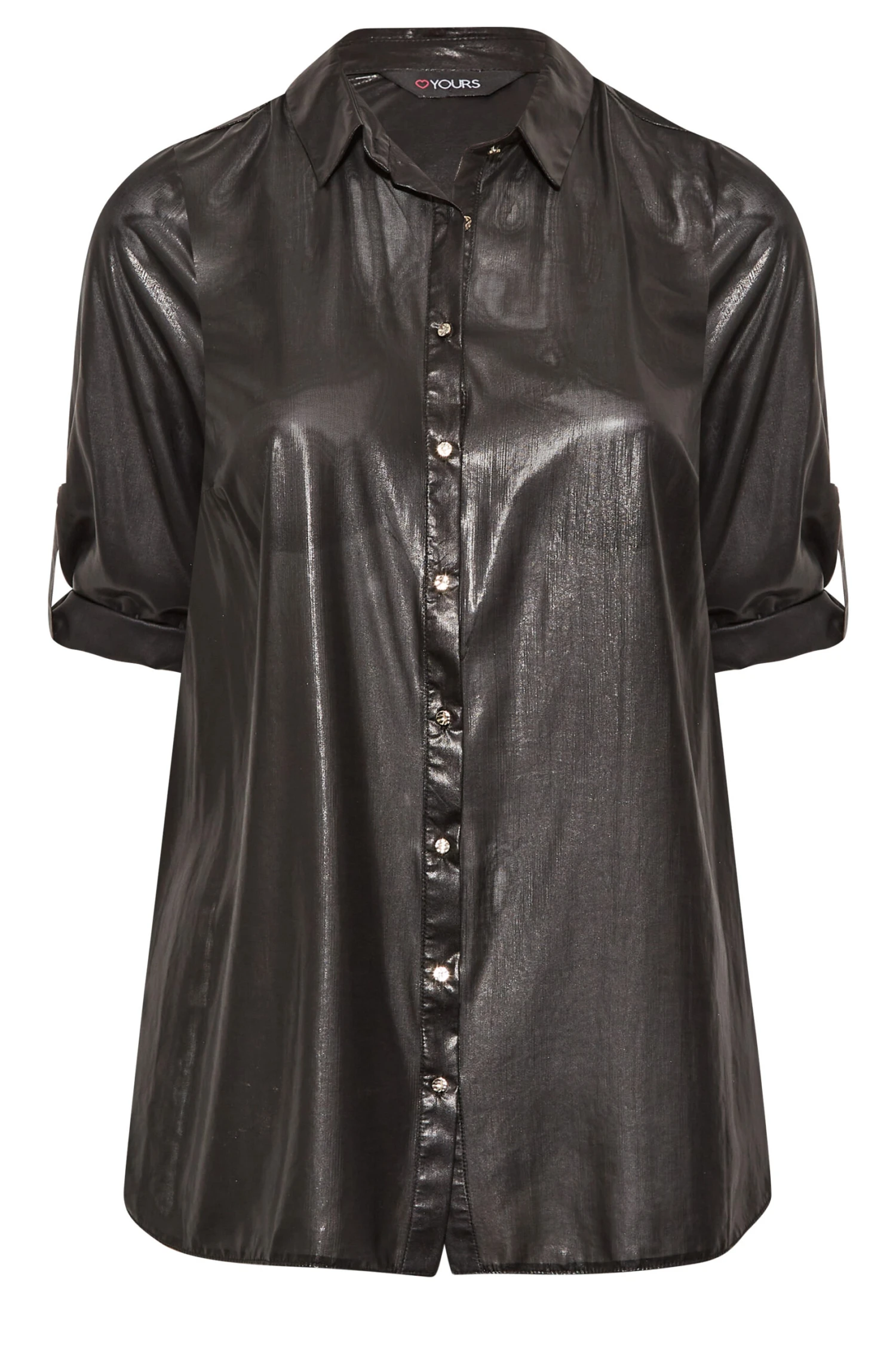 YOURS Curve Black Shimmer Button Through Shirt 5 YOURS Curve Black Shimmer Button Through Shirt - Image 5