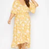 YOURS Curve Yellow Floral Print High Low Midi Dress